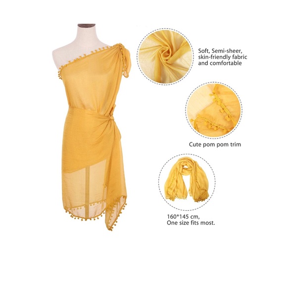 YELLOW POM POM CHIFFON SARONG - Picture 3 of 5